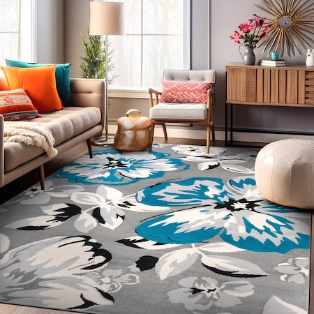 World Rug Gallery Modern Floral Area Rug 3'1'' x 5' Blue Area Rug 9098BLUE3X5